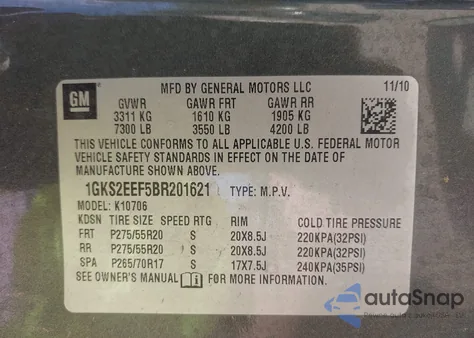 2011 GMC Yukon Denali z USA, uszkodzony, nr VIN 1GKS2EEF5BR201621
